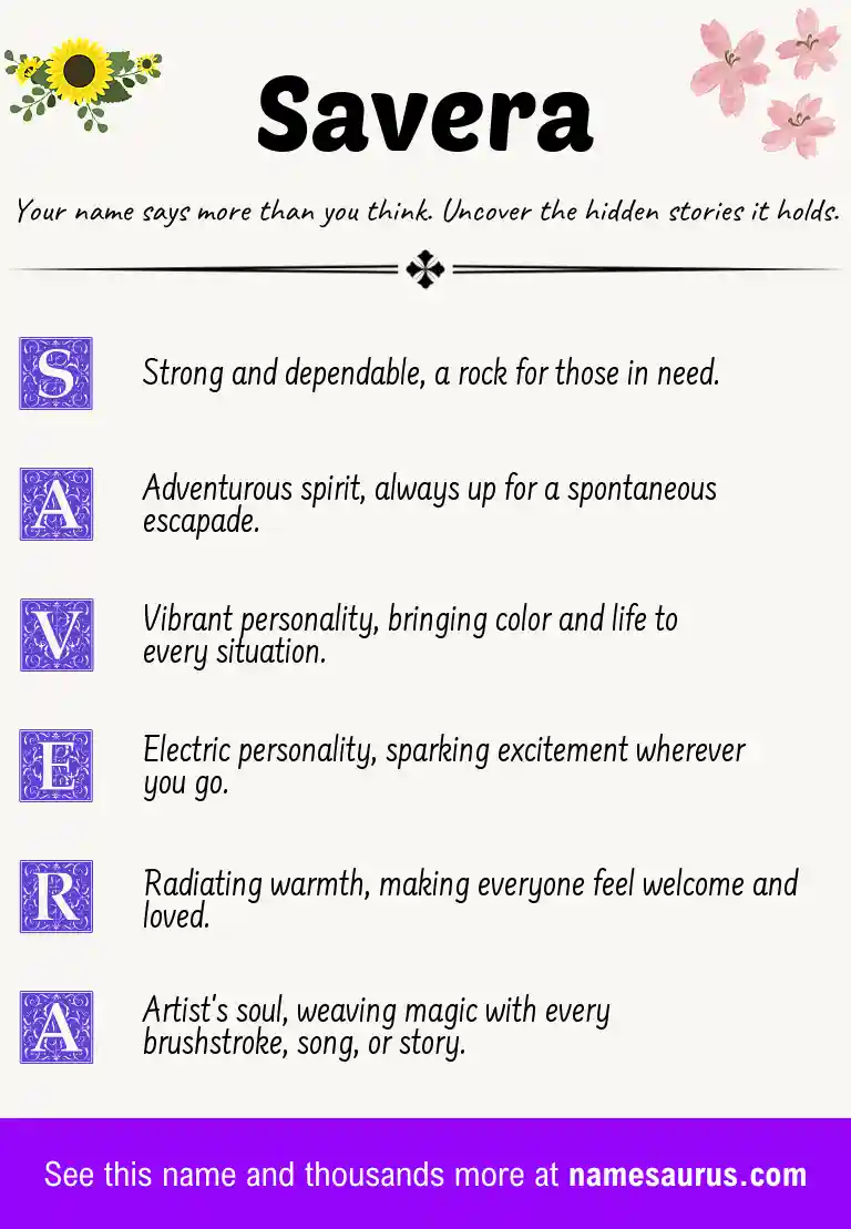 Acrostic poem about Savera.