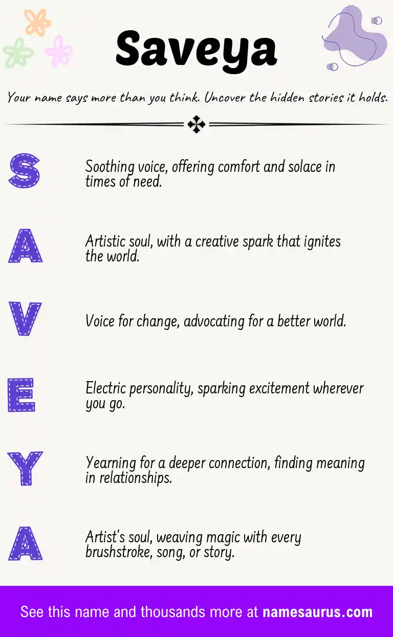 Acrostic poem about Saveya.