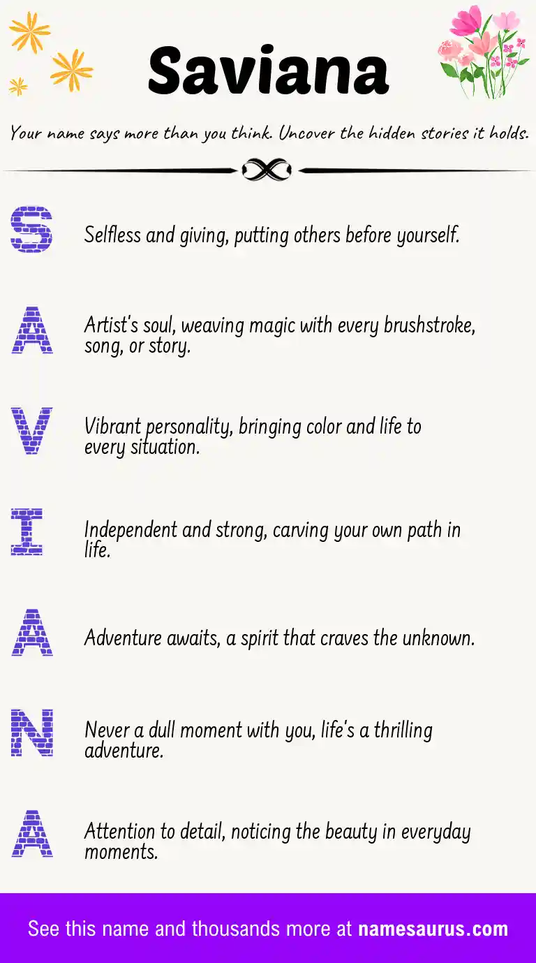 Acrostic poem about Saviana.