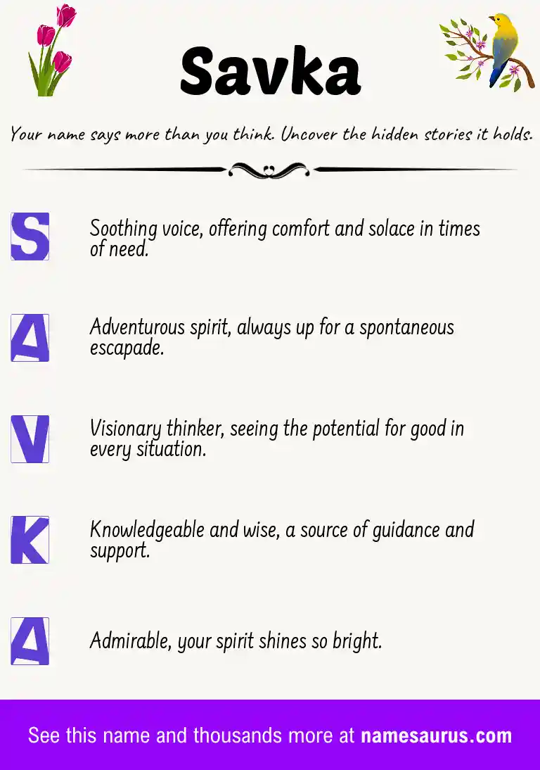 Acrostic poem about Savka.