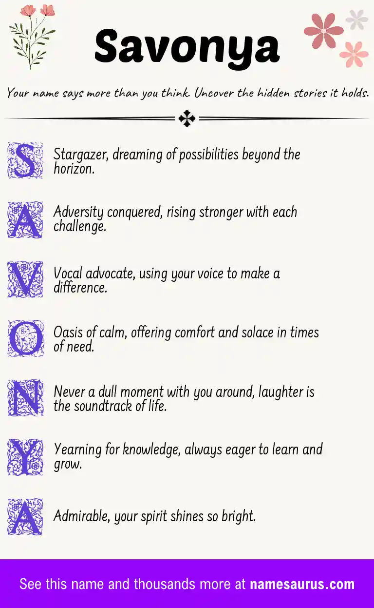 Acrostic poem about Savonya.
