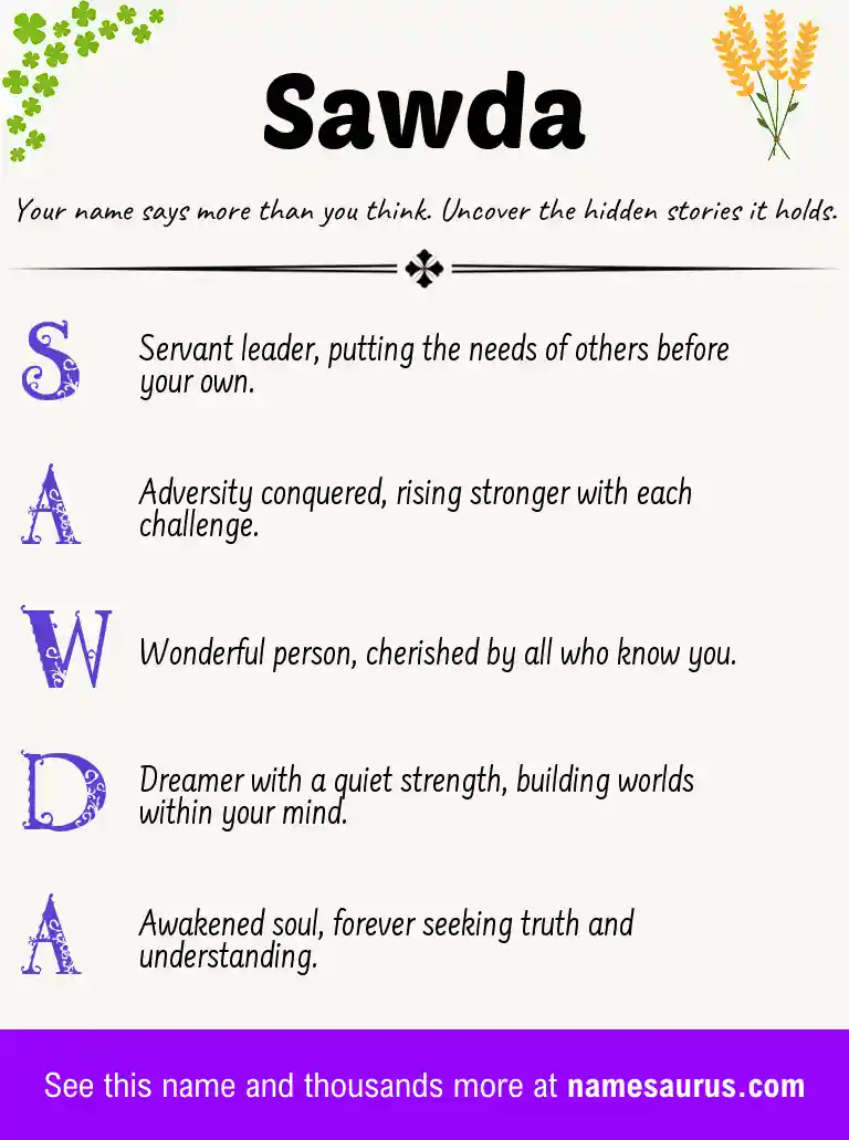 Acrostic poem about Sawda.