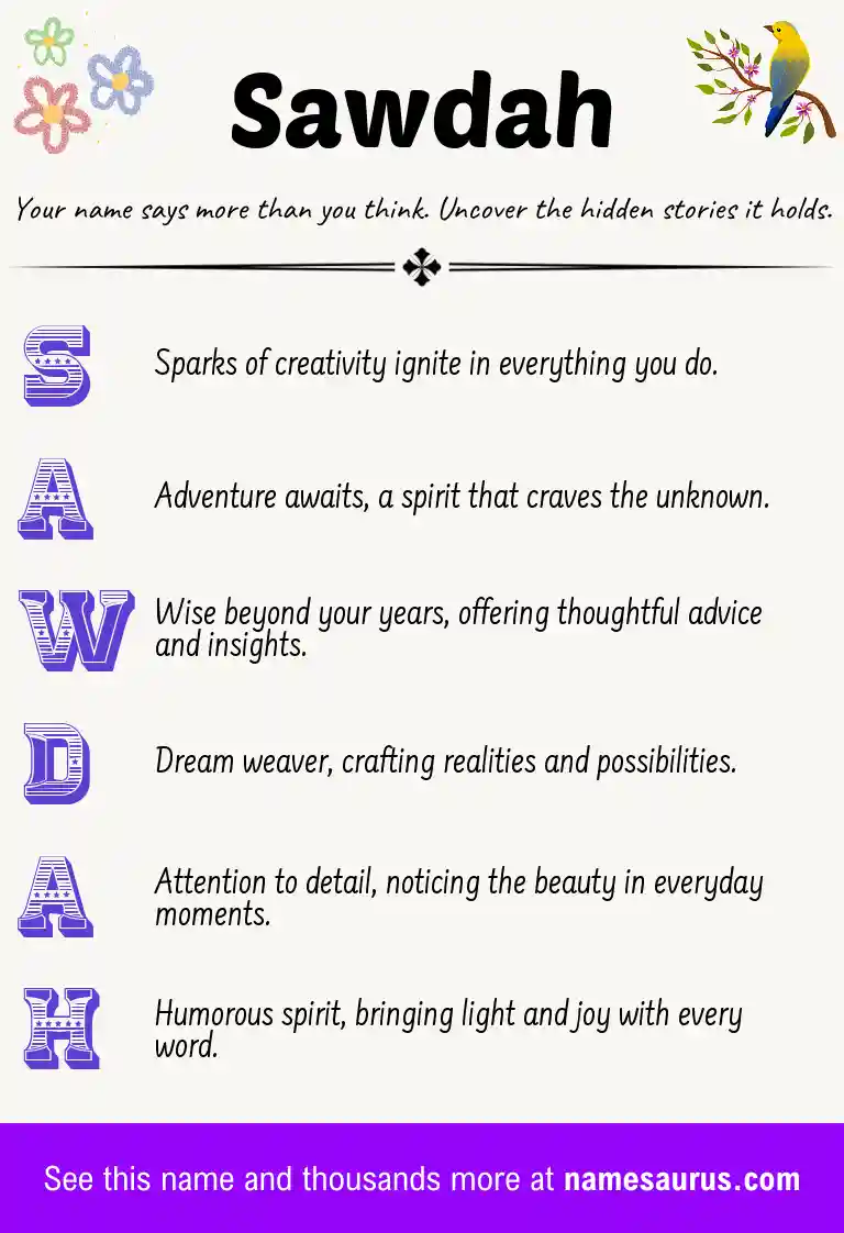 Acrostic poem about Sawdah.