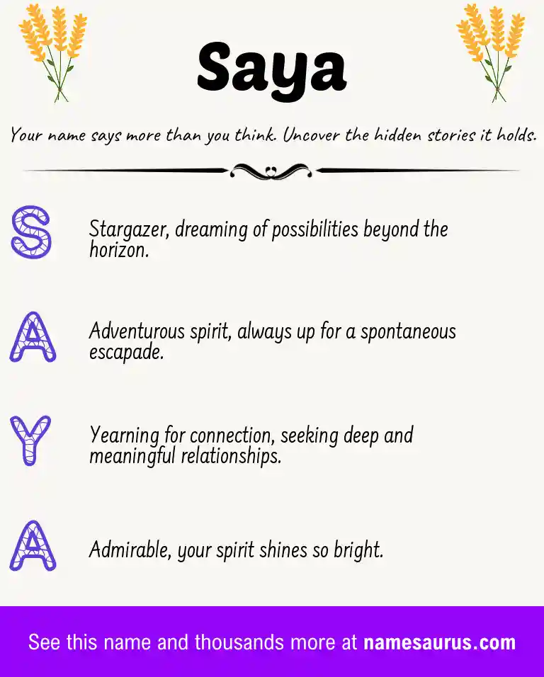 Acrostic poem about Saya.