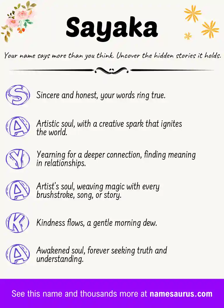 Acrostic poem about Sayaka.