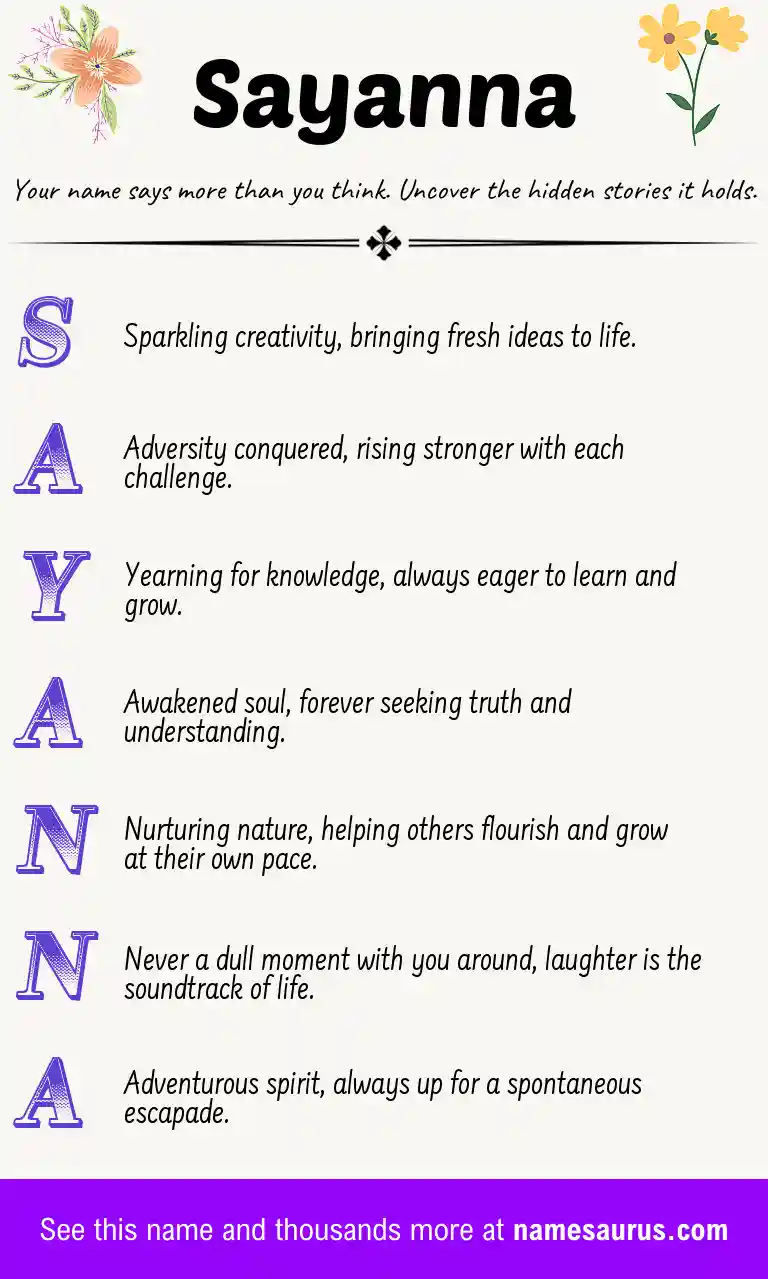 Acrostic poem about Sayanna.