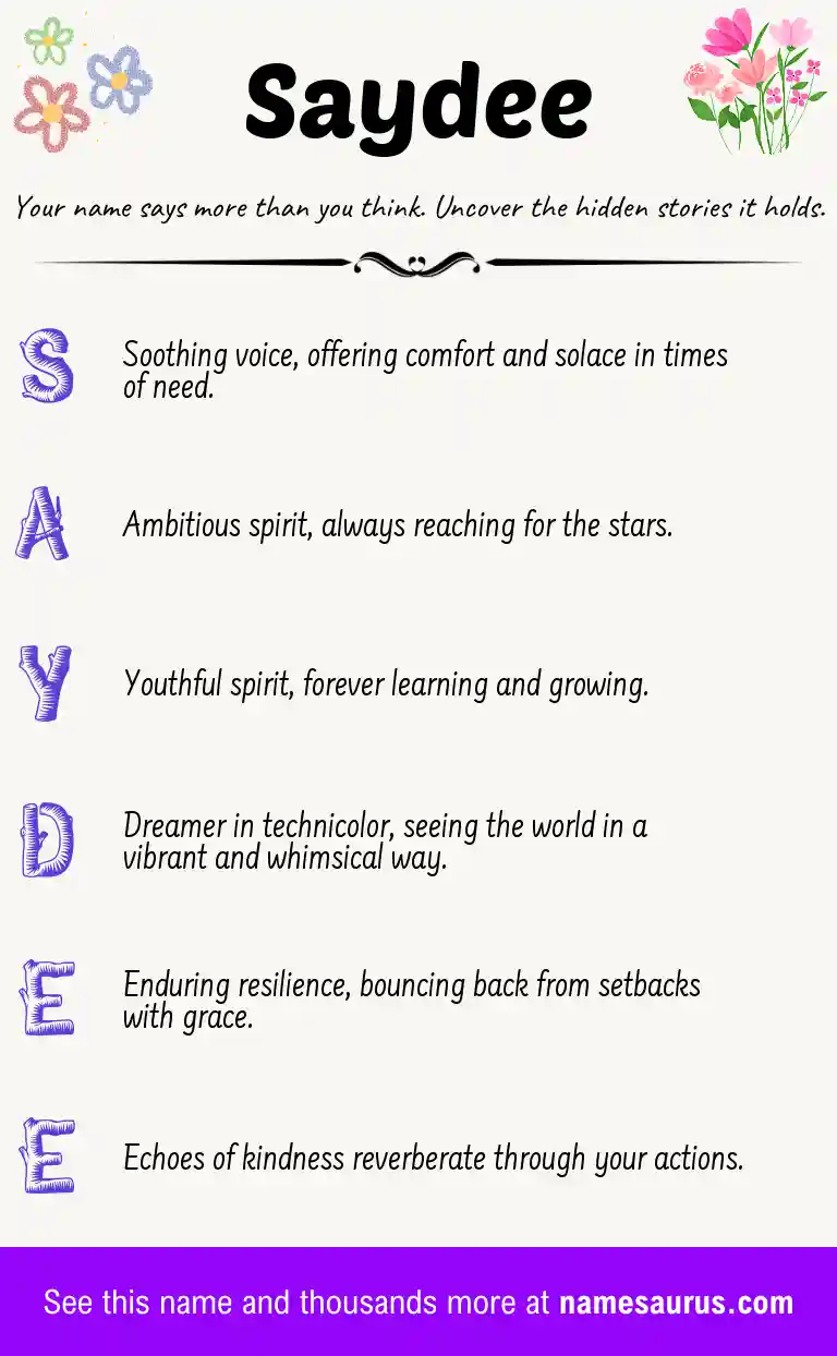 Acrostic poem about Saydee.