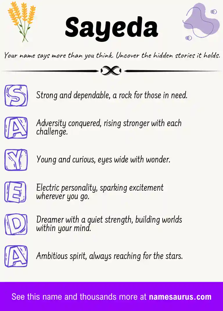 Acrostic poem about Sayeda.