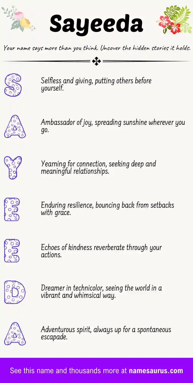Acrostic poem about Sayeeda.