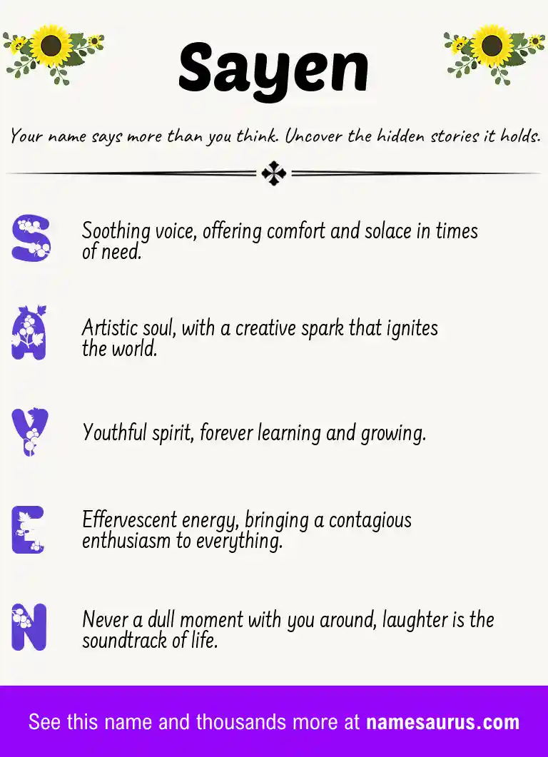 Acrostic poem about Sayen.