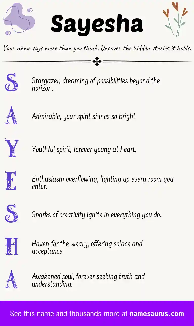 Acrostic poem about Sayesha.