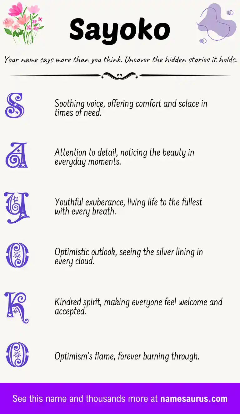 Acrostic poem about Sayoko.
