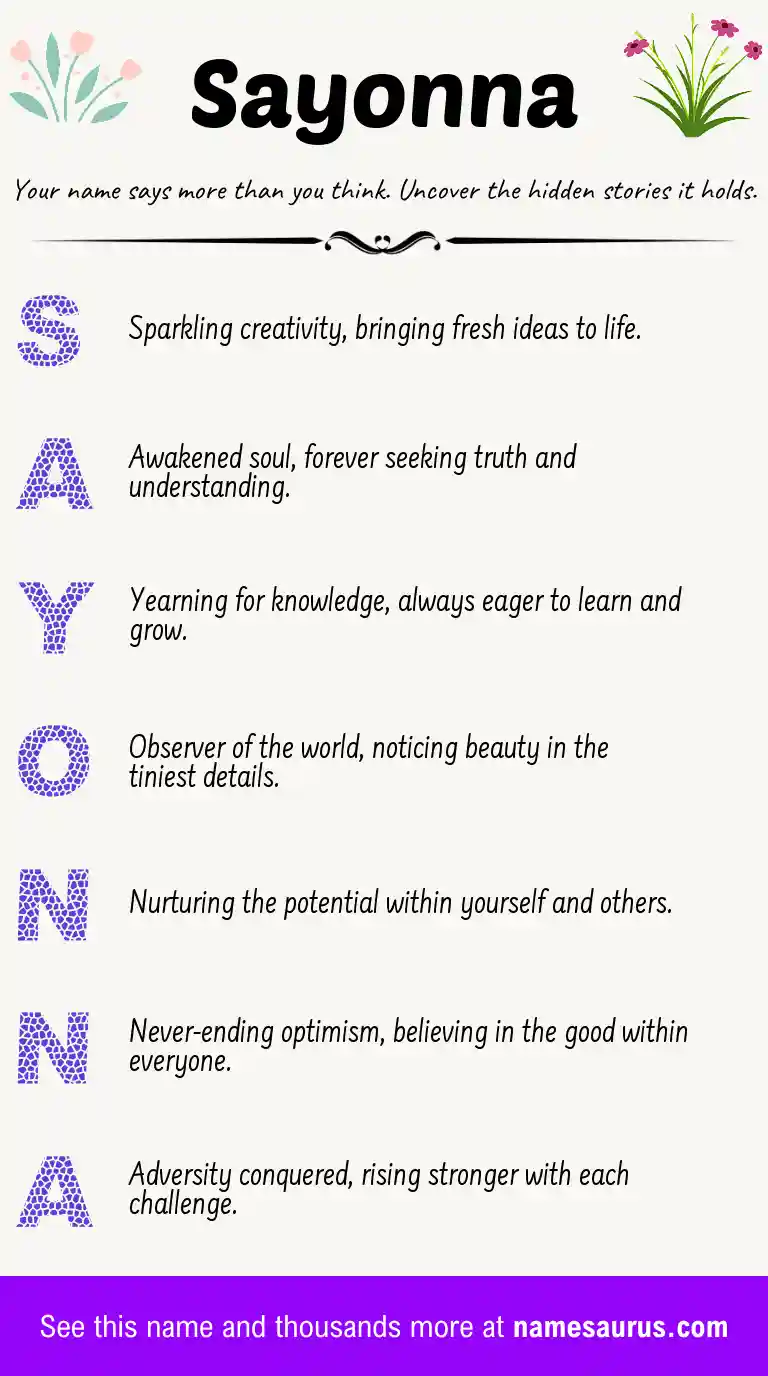 Acrostic poem about Sayonna.