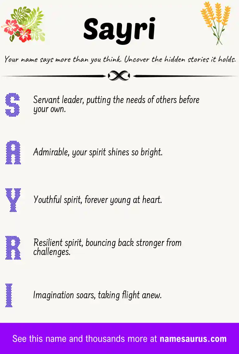 Acrostic poem about Sayri.