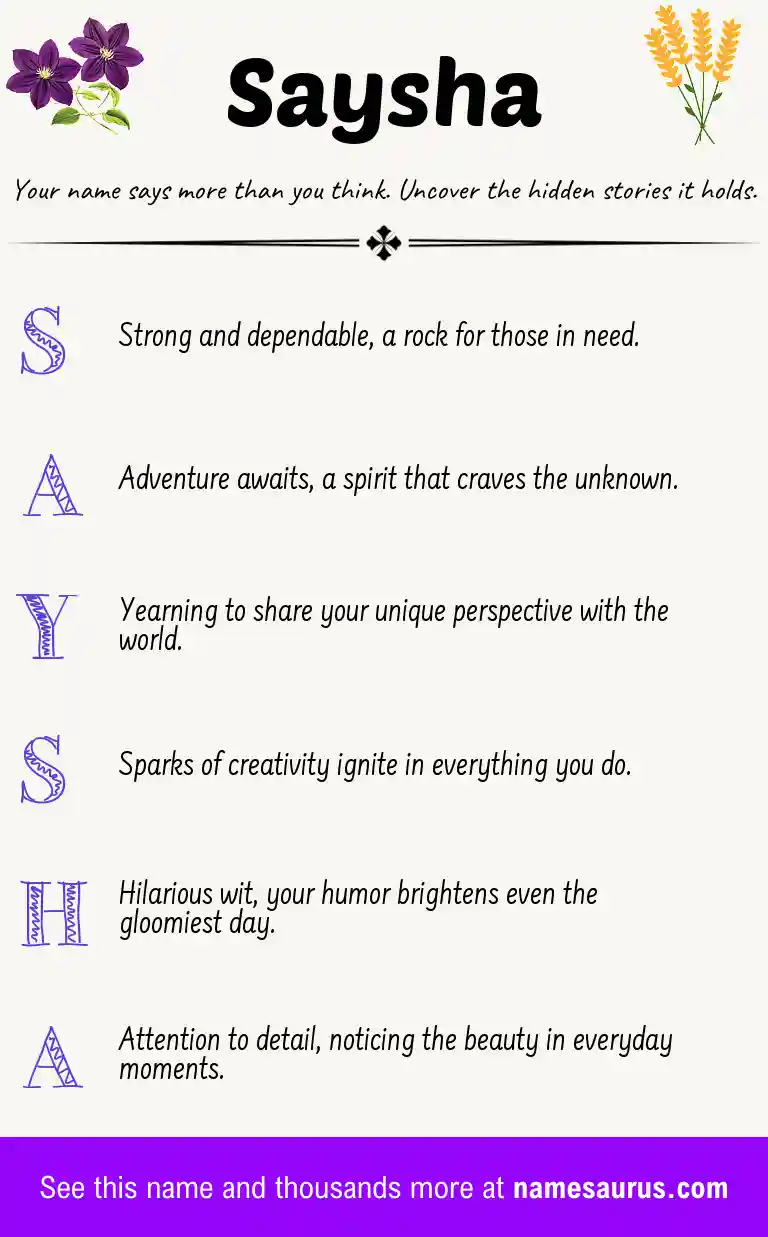 Acrostic poem about Saysha.
