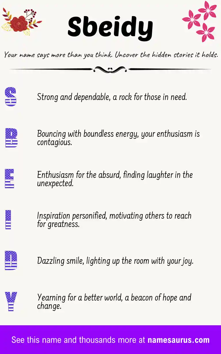 Acrostic poem about Sbeidy.