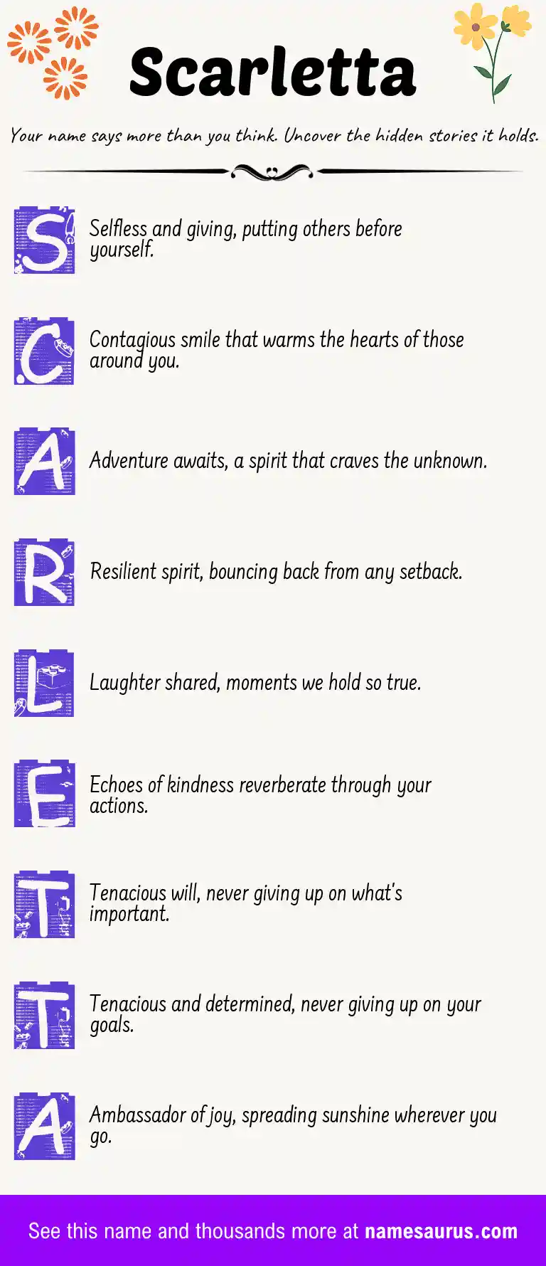 Acrostic poem about Scarletta.