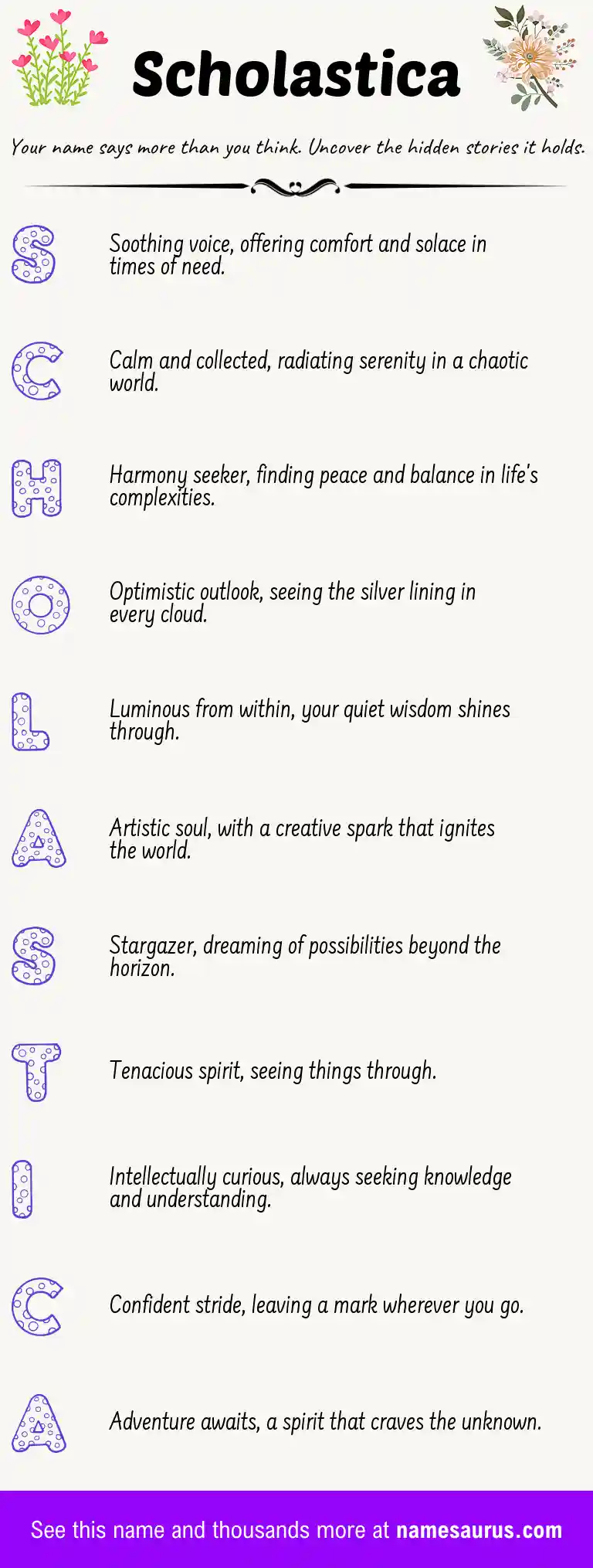 Acrostic poem about Scholastica.