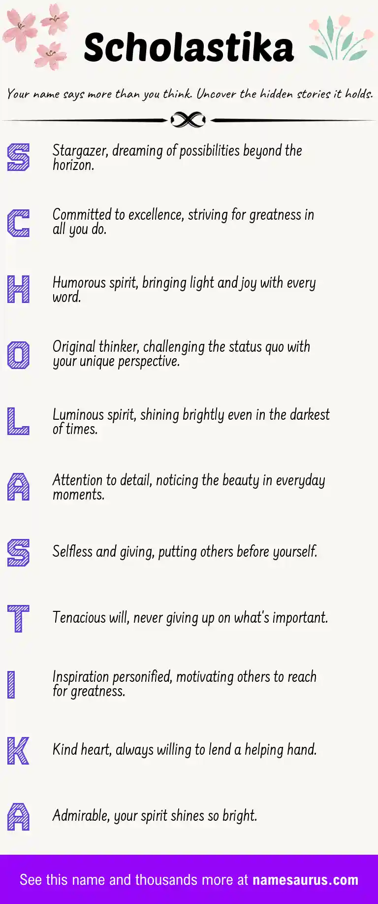 Acrostic poem about Scholastika.