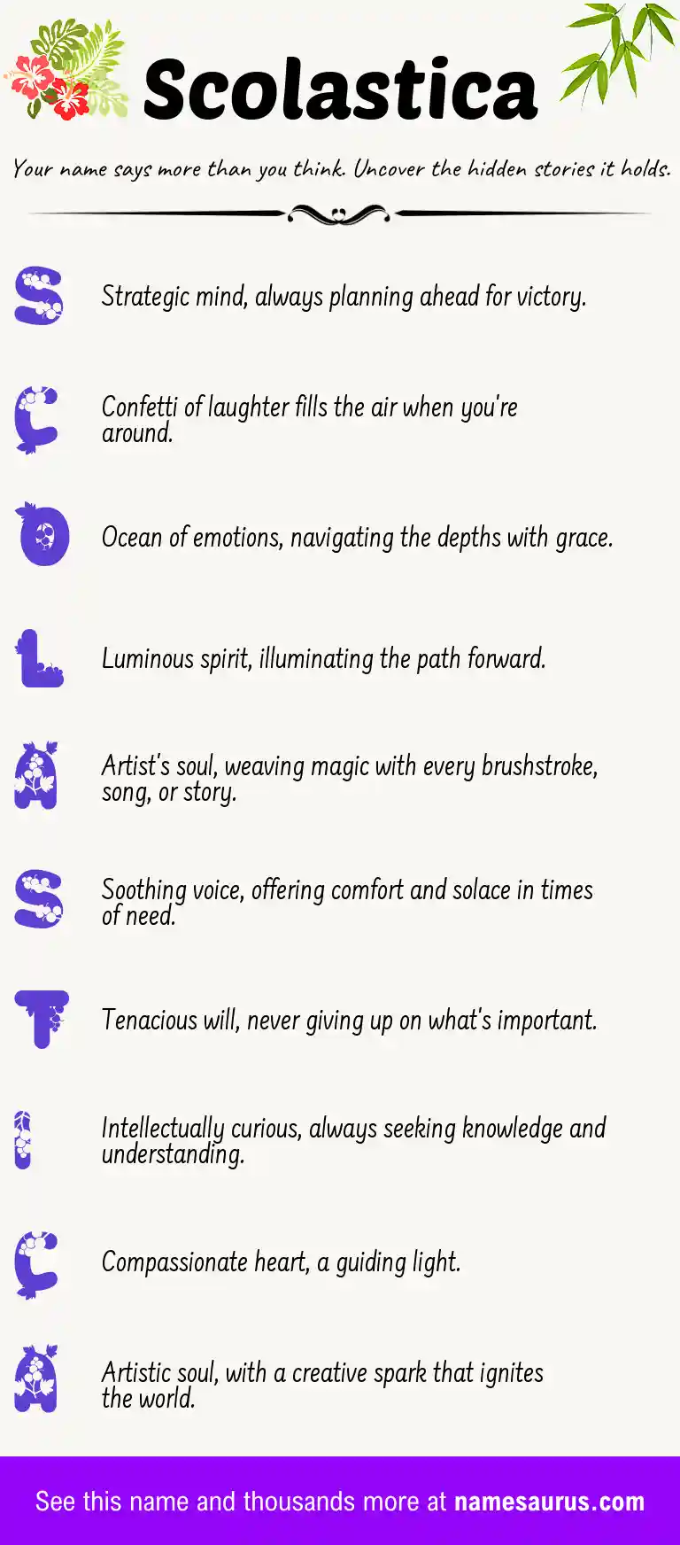 Acrostic poem about Scolastica.