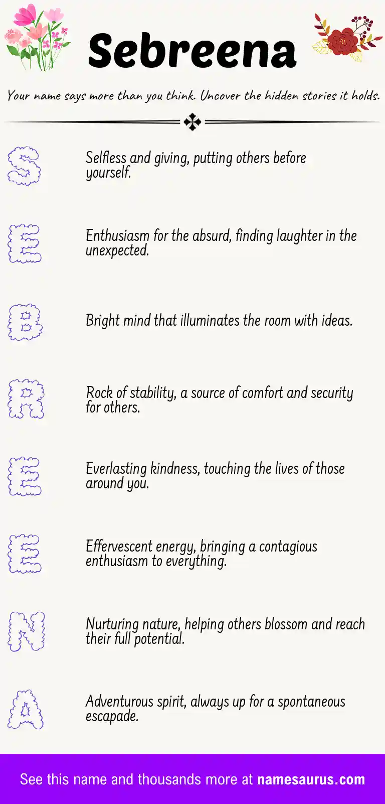 Acrostic poem about Sebreena.