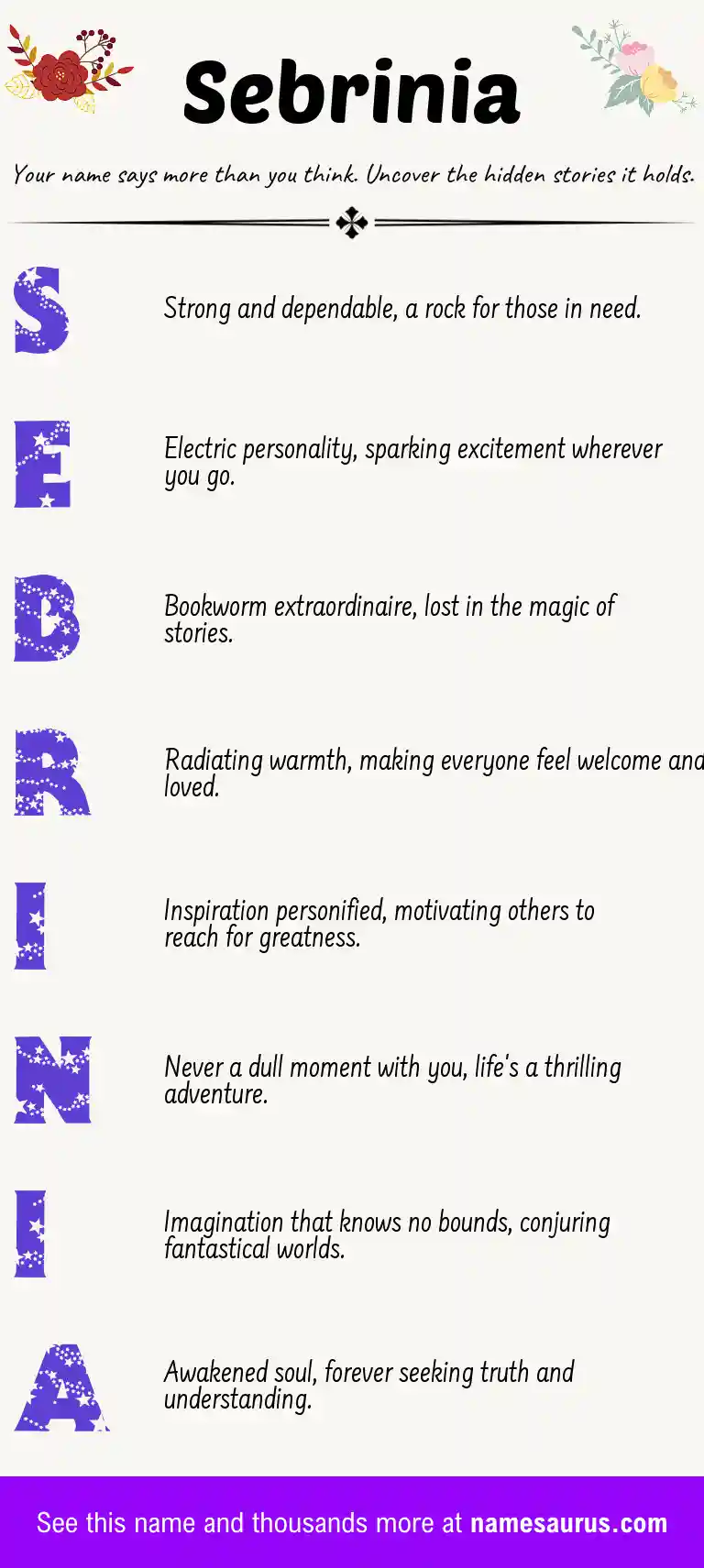 Acrostic poem about Sebrinia.