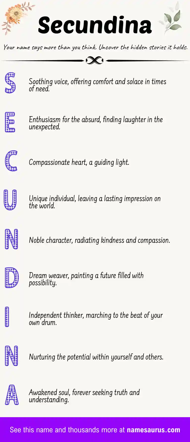 Acrostic poem about Secundina.