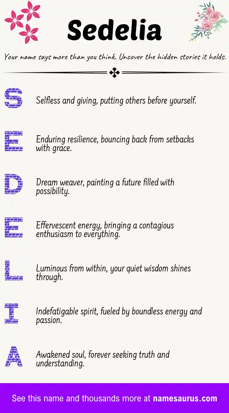 Acrostic poem about Sedelia.