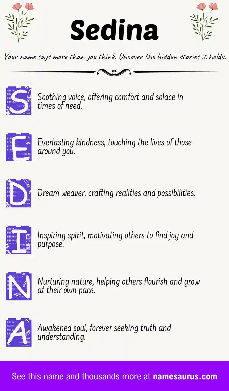 Acrostic poem about Sedina.
