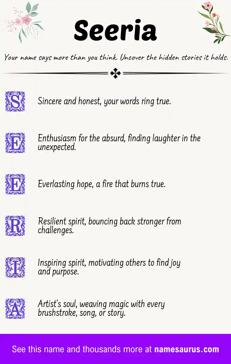Acrostic poem about Seeria.