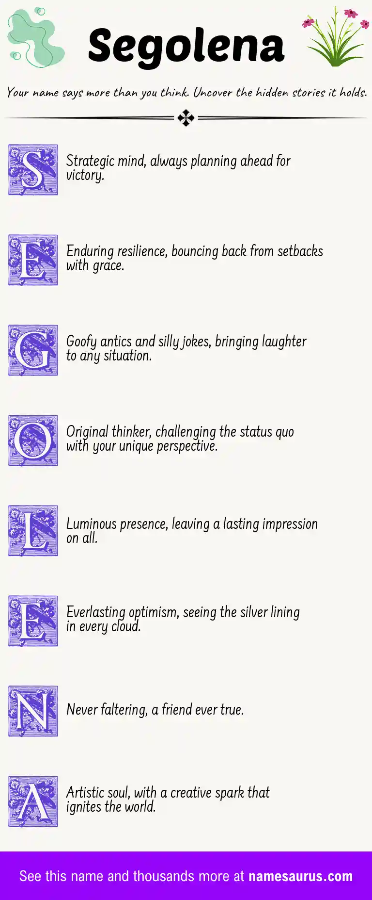 Acrostic poem about Segolena.