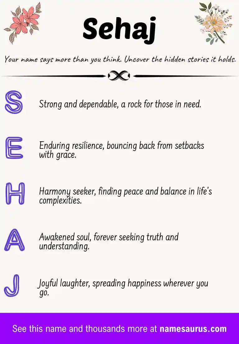Acrostic poem about Sehaj.