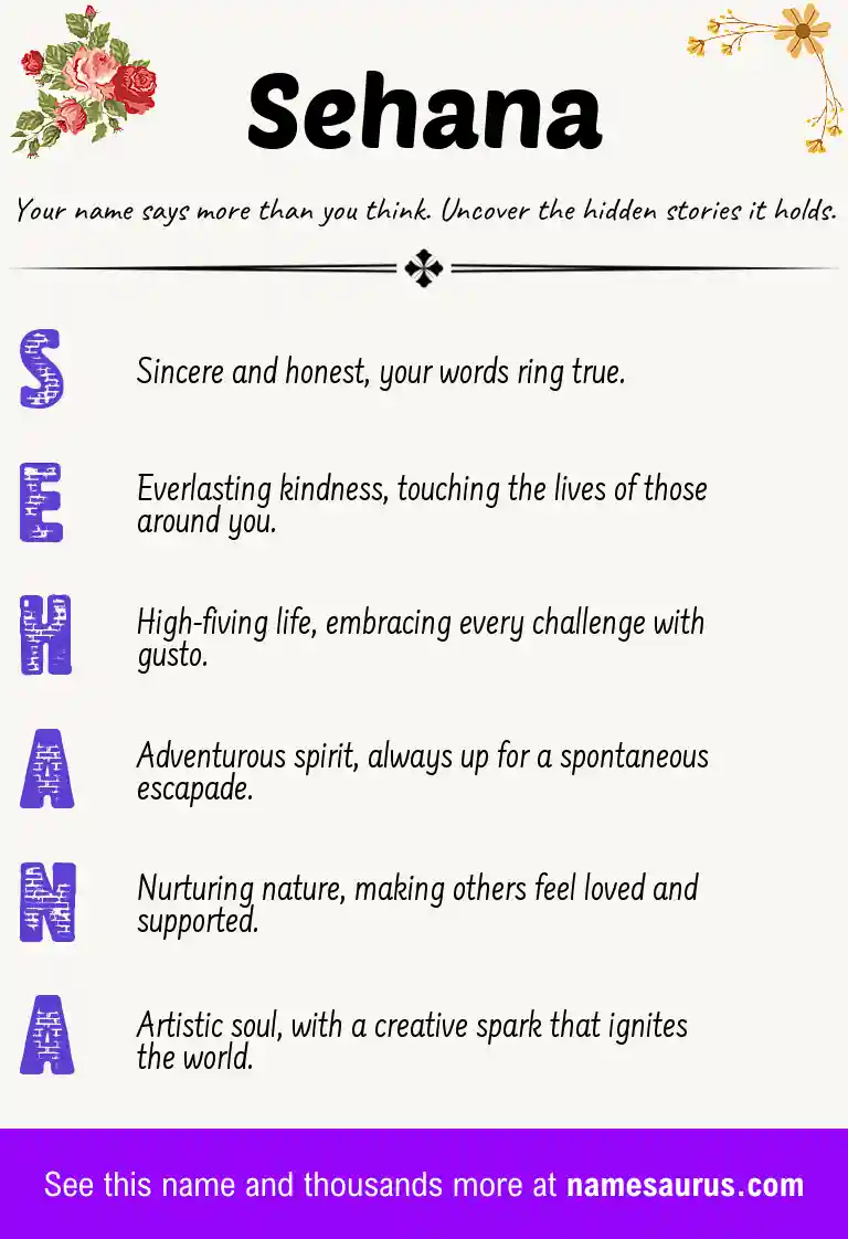 Acrostic poem about Sehana.