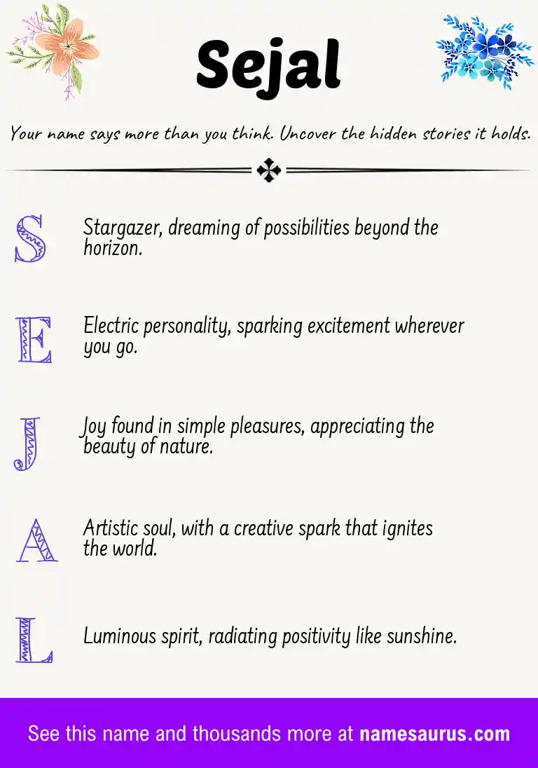Acrostic poem about Sejal.