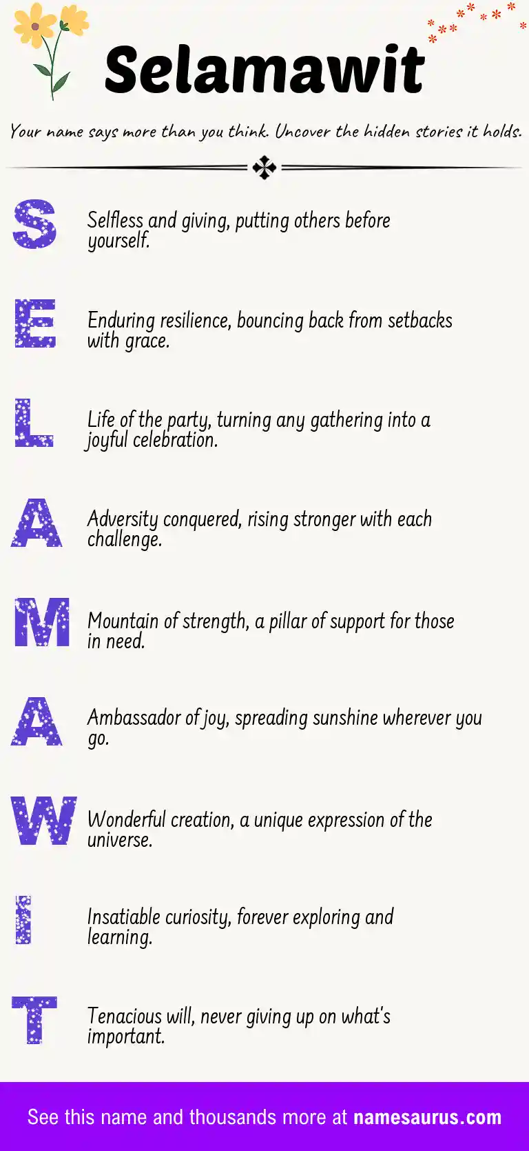 Acrostic poem about Selamawit.