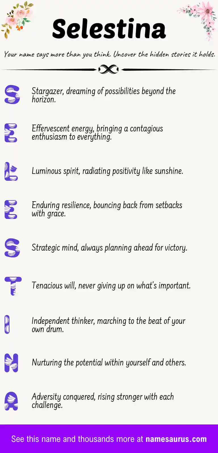 Acrostic poem about Selestina.