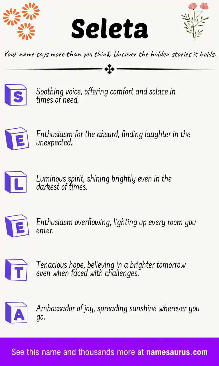 Acrostic poem about Seleta.