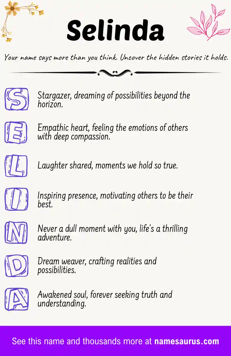 Acrostic poem about Selinda.