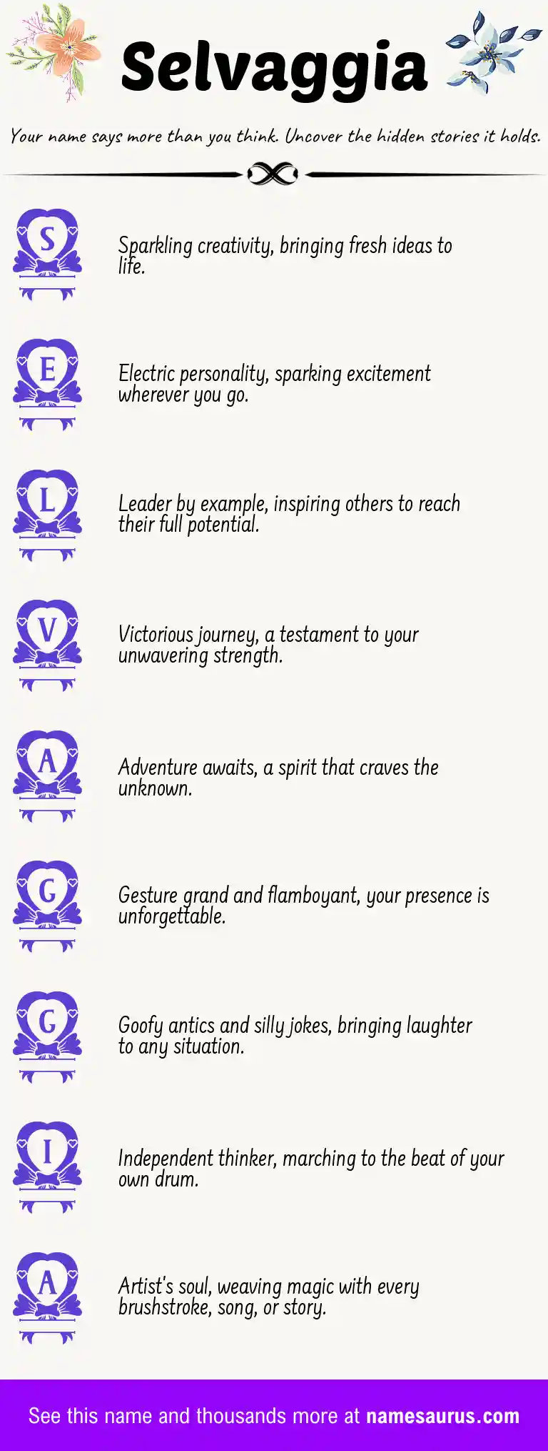 Acrostic poem about Selvaggia.