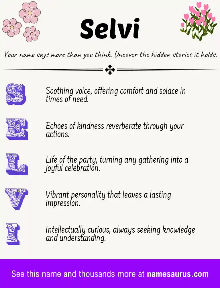 Acrostic poem about Selvi.