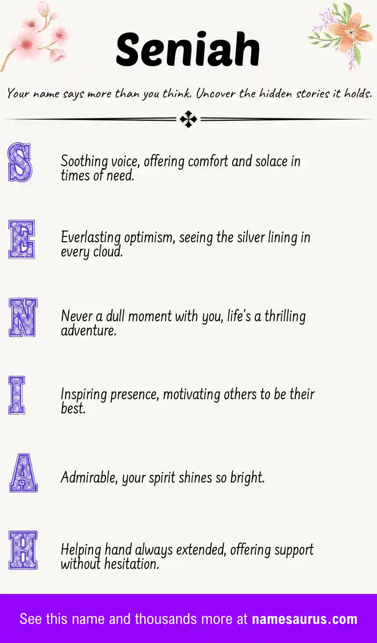 Acrostic poem about Seniah.