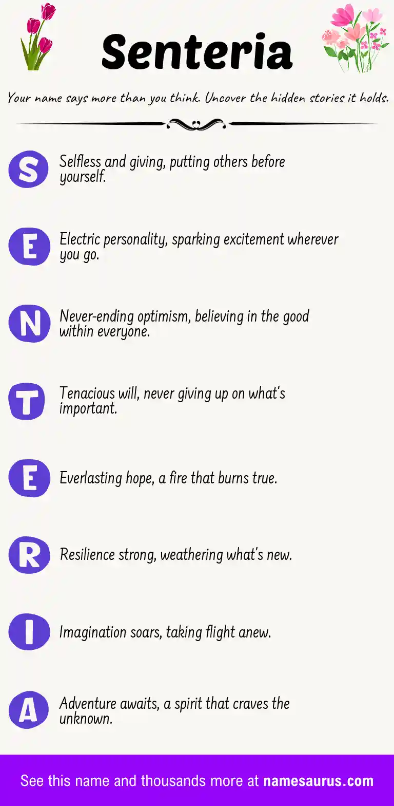 Acrostic poem about Senteria.