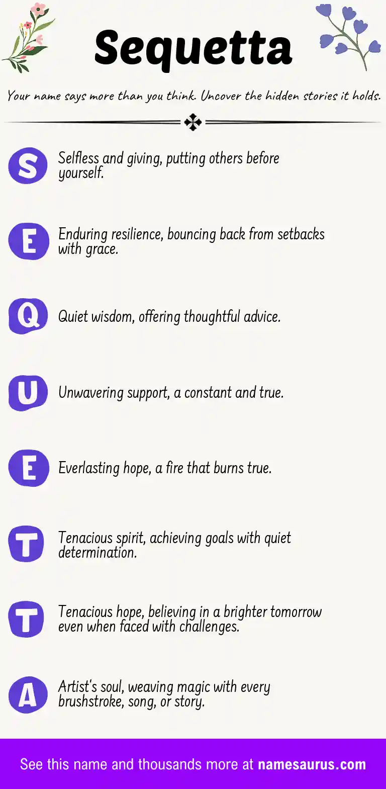 Acrostic poem about Sequetta.