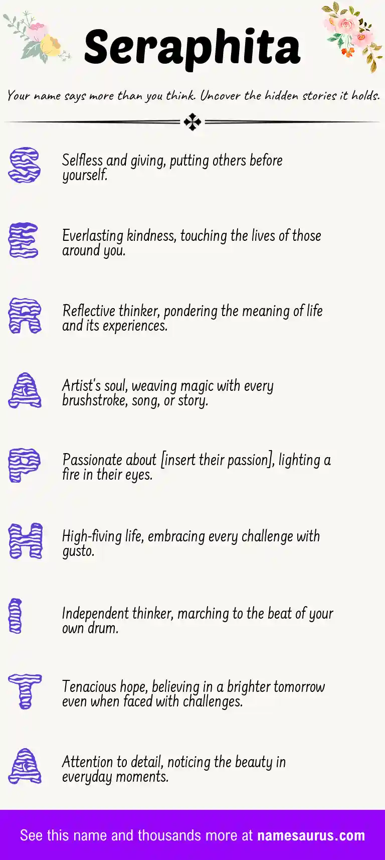 Acrostic poem about Seraphita.