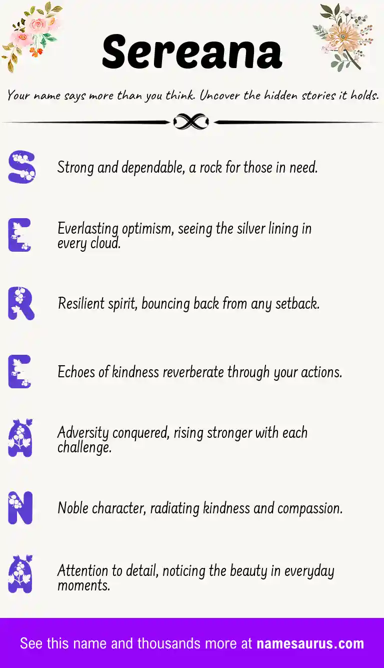 Acrostic poem about Sereana.