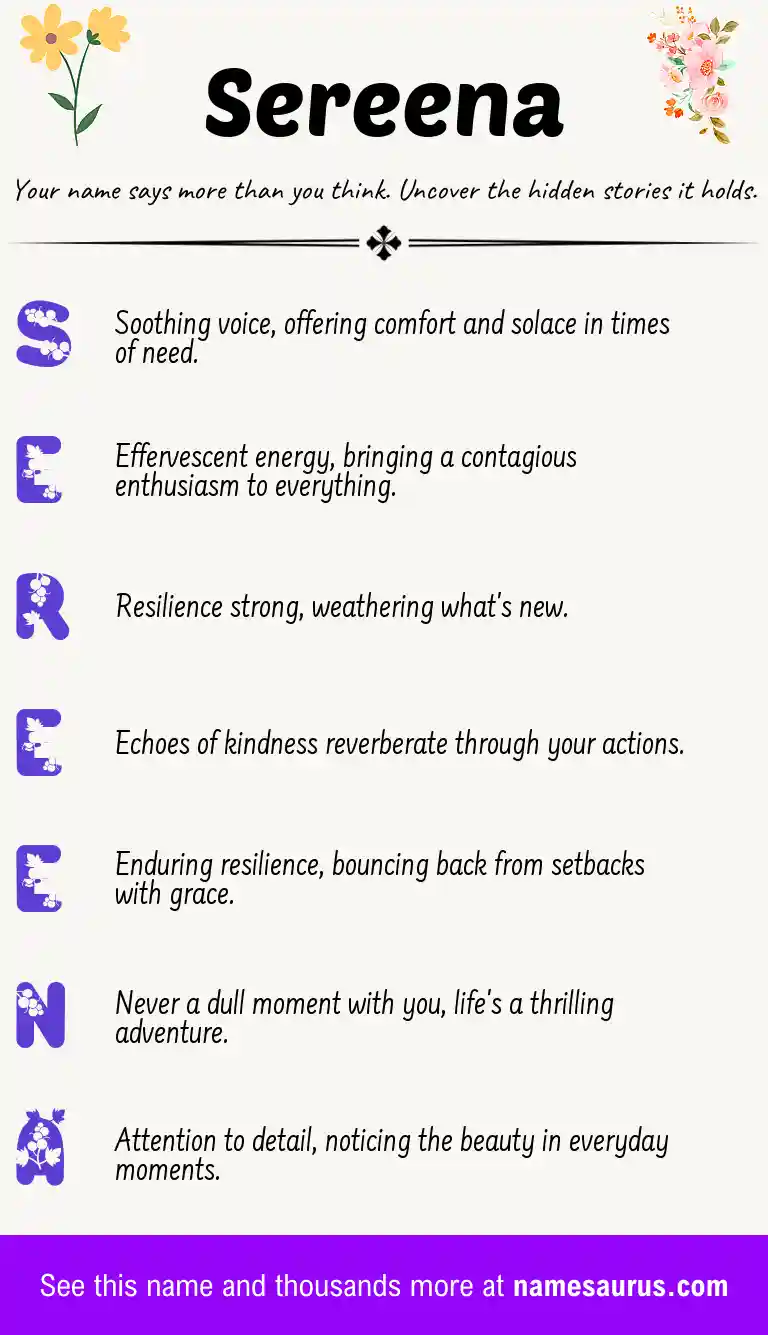 Acrostic poem about Sereena.