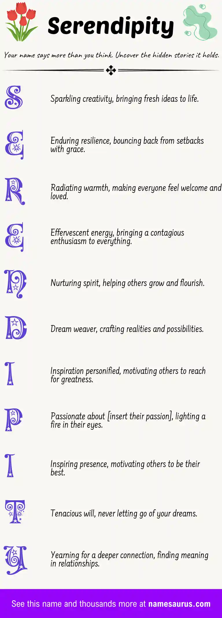 Acrostic poem about Serendipity.