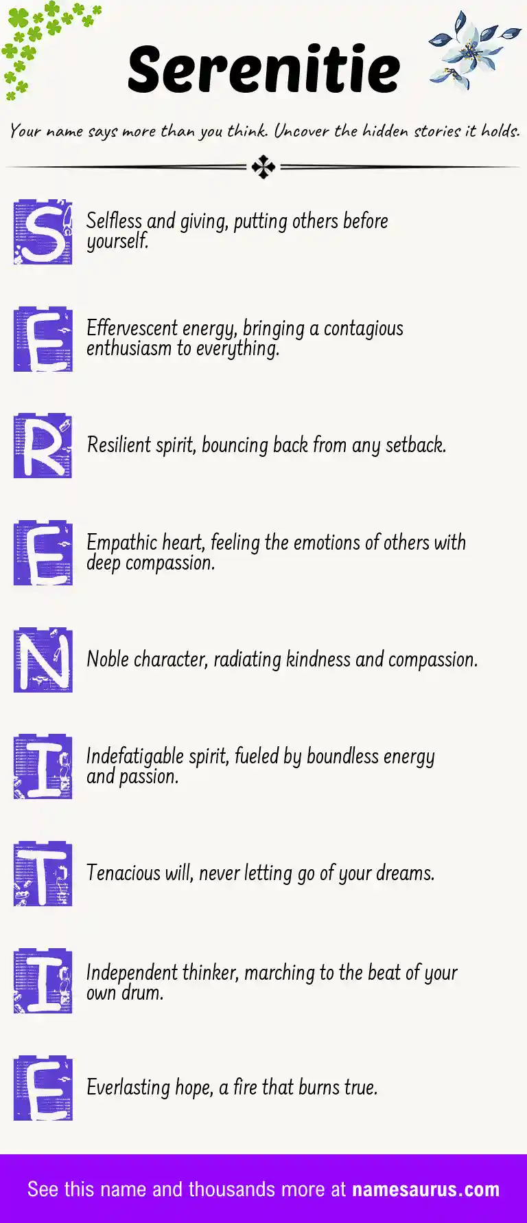 Acrostic poem about Serenitie.