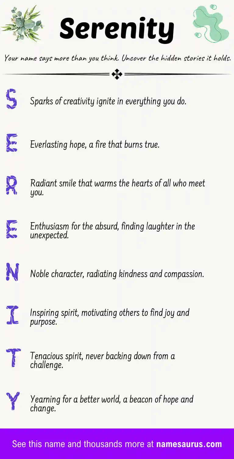 Acrostic poem about Serenity.
