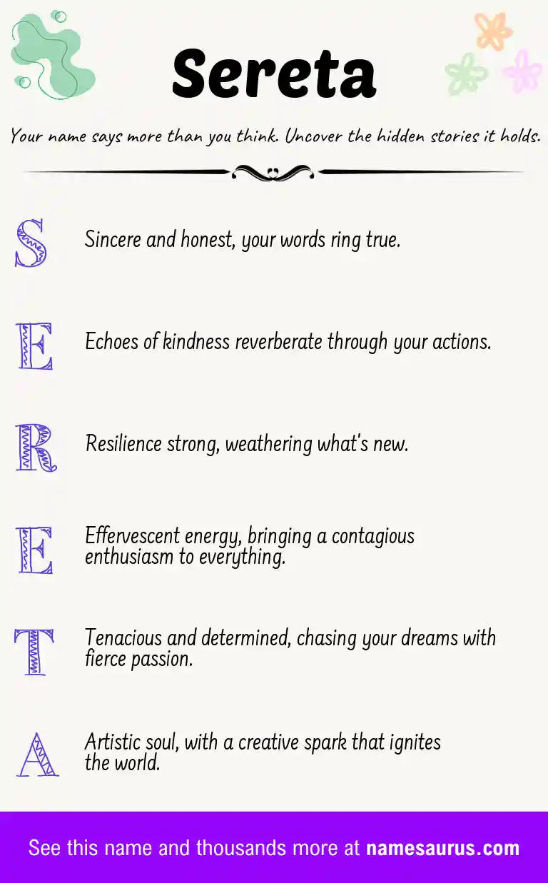 Acrostic poem about Sereta.